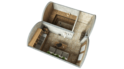 Boog Sauna 19.4 m²  STANDAARD Pakket (glas optie)